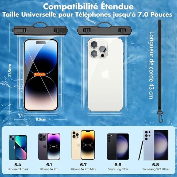 Vattentät Smartphone-fodral - Set om 2 - IPX8 - Upp till 7 tum - Svart
