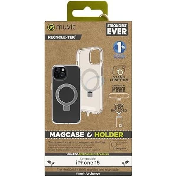 Coque - MUVIT - iPhone 15 - Transparent - Integrerad stöd - Flexibel
