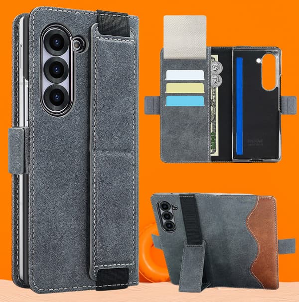 INF Samsung Galaxy Z Fold -kotelo korttipaikoilla ja jalustalla Model 3