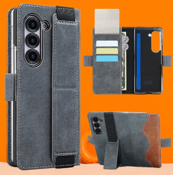 INF Samsung Galaxy Z Fold -kotelo korttipaikoilla ja jalustalla Model 2