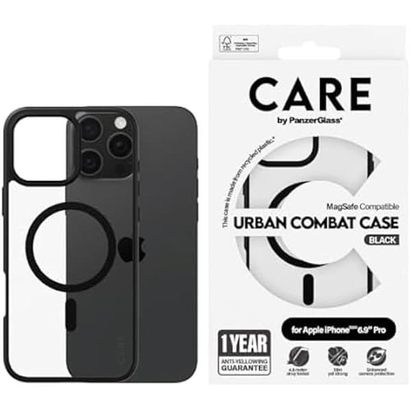Coque - PANZERGLASS - Urban Combat - MagSafe - Skydd mot fall 4,6m - Svart/Transparent