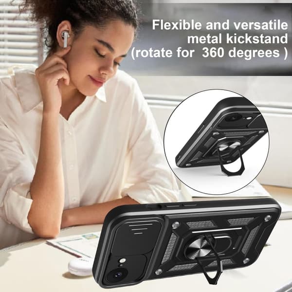 SKALO iPhone 16e Armor Metallring Kameraslider Cover - Sort