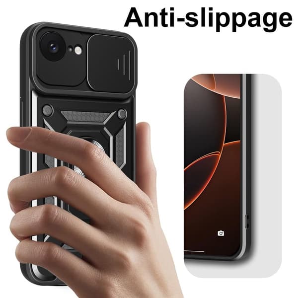 SKALO iPhone 16e Armor Metallring Kameraslider Cover - Sort