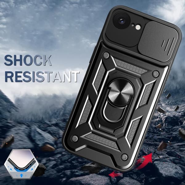 SKALO iPhone 16e Armor Metallring Kameraslider Cover - Sort
