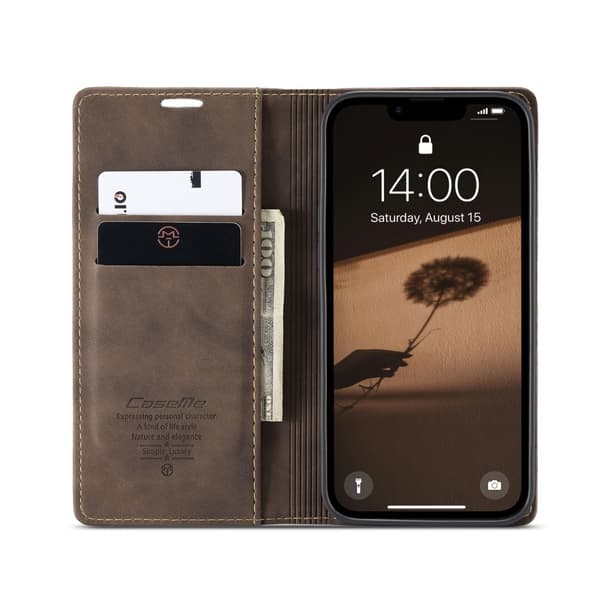 CaseMe iPhone 16e 013 Series PU-Læder Flip Cover - Mørkebrun