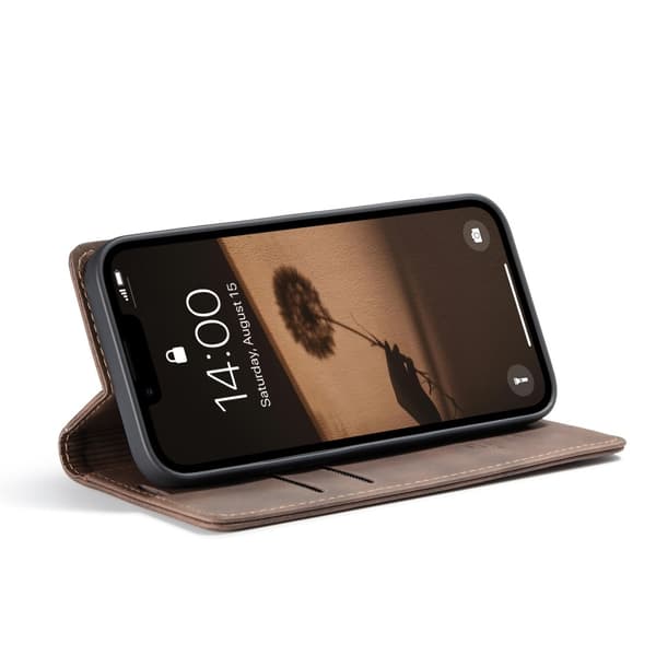 CaseMe iPhone 16e 013 Series PU-Læder Flip Cover - Mørkebrun