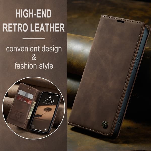CaseMe iPhone 16e 013 Series PU-Læder Flip Cover - Mørkebrun
