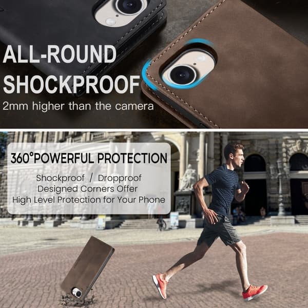 CaseMe iPhone 16e 013 Series PU-Læder Flip Cover - Mørkebrun