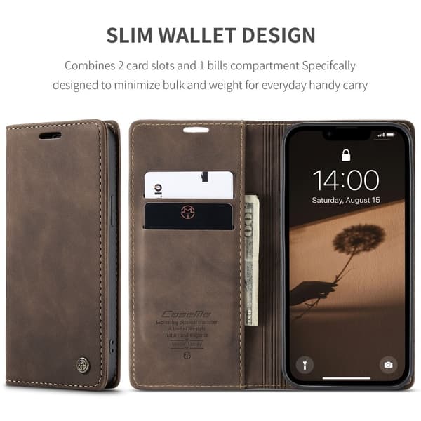 CaseMe iPhone 16e 013 Series PU-Læder Flip Cover - Mørkebrun