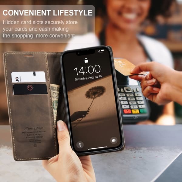 CaseMe iPhone 16e 013 Series PU-Læder Flip Cover - Mørkebrun