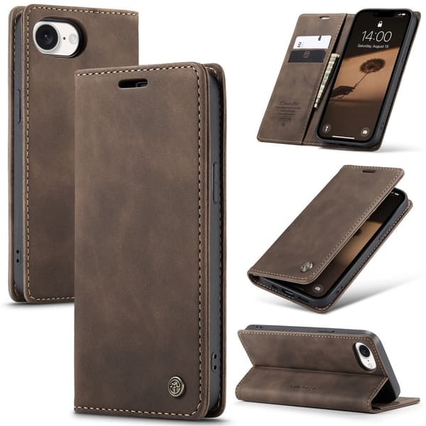 CaseMe iPhone 16e 013 Series PU-Læder Flip Cover - Mørkebrun