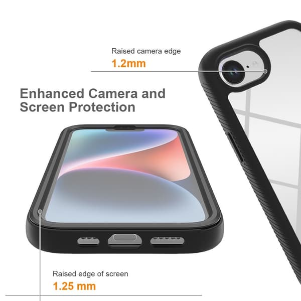 SKALO iPhone 16e Shockproof Clear Hybrid+Skærmbeskyttelse Cover - Sort