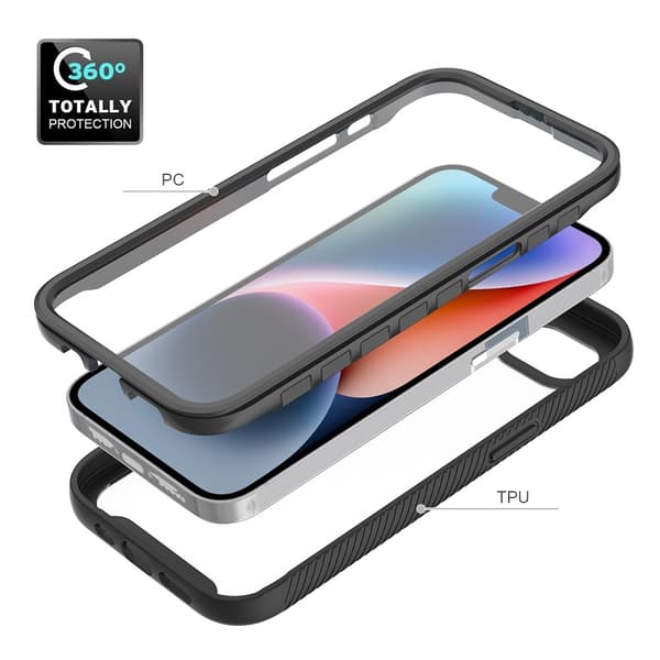 SKALO iPhone 16e Shockproof Clear Hybrid+Skærmbeskyttelse Cover - Sort