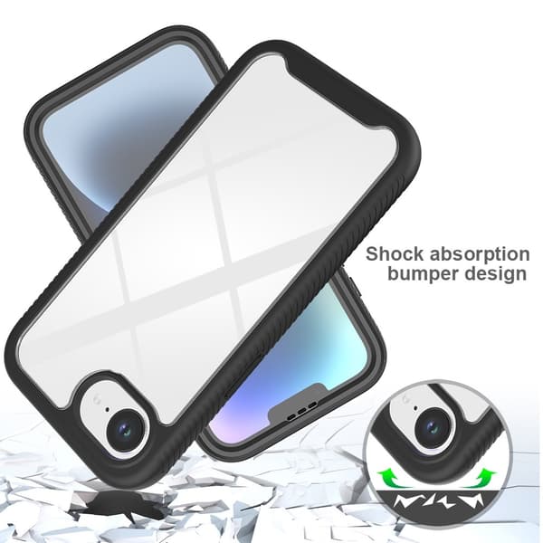 SKALO iPhone 16e Shockproof Clear Hybrid+Skærmbeskyttelse Cover - Sort