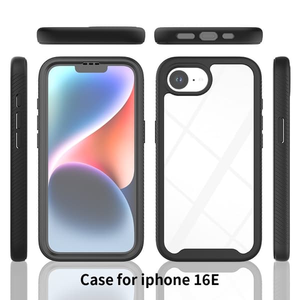 SKALO iPhone 16e Shockproof Clear Hybrid+Skærmbeskyttelse Cover - Sort