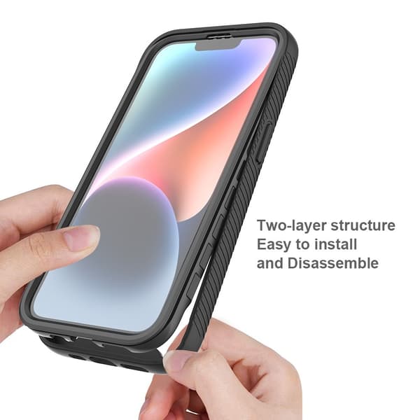 SKALO iPhone 16e Shockproof Clear Hybrid+Skærmbeskyttelse Cover - Sort