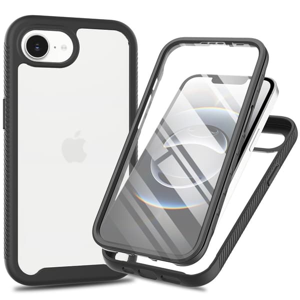 SKALO iPhone 16e Shockproof Clear Hybrid+Skærmbeskyttelse Cover - Sort