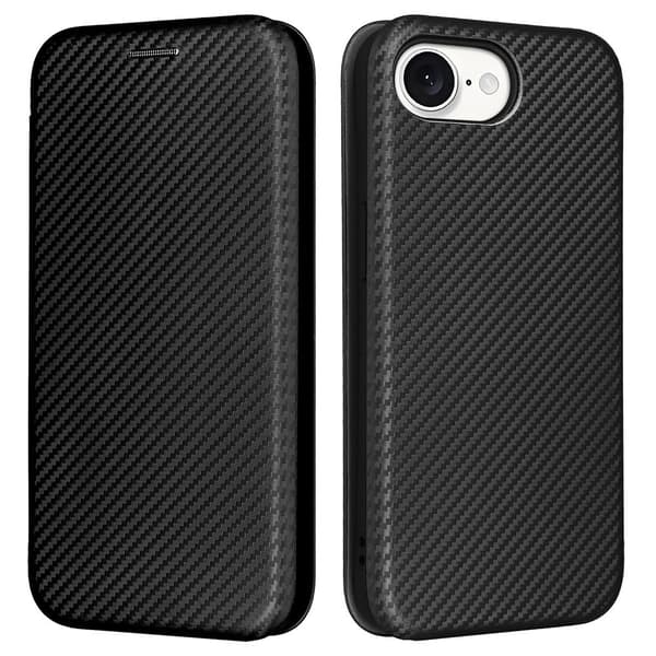 SKALO iPhone 16e Carbon Fiber Flip Cover - Sort