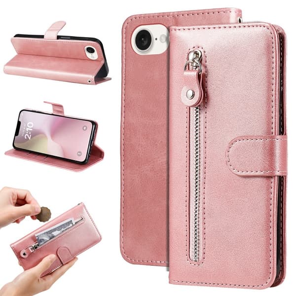 SKALO iPhone 16e Klassisk lynlås Flip Cover - Pink