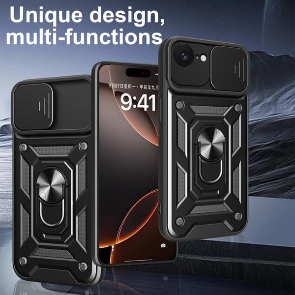 SKALO iPhone 16e Armor Metallring Kameraslider Cover - Blå