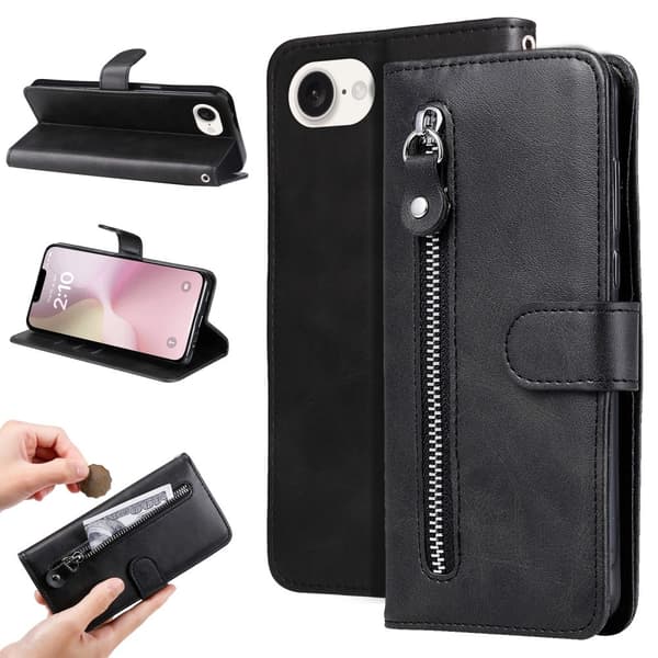 SKALO iPhone 16e Klassisk lynlås Flip Cover - Sort