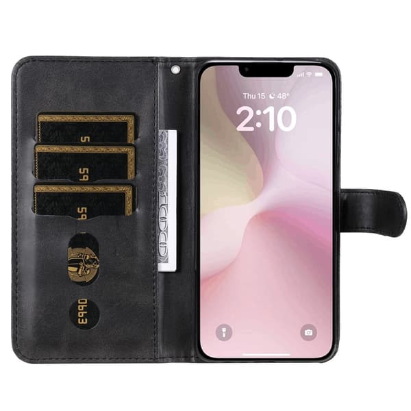 SKALO iPhone 16e Klassisk lynlås Flip Cover - Sort