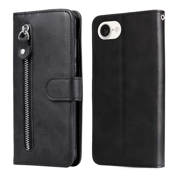 SKALO iPhone 16e Klassisk lynlås Flip Cover - Sort