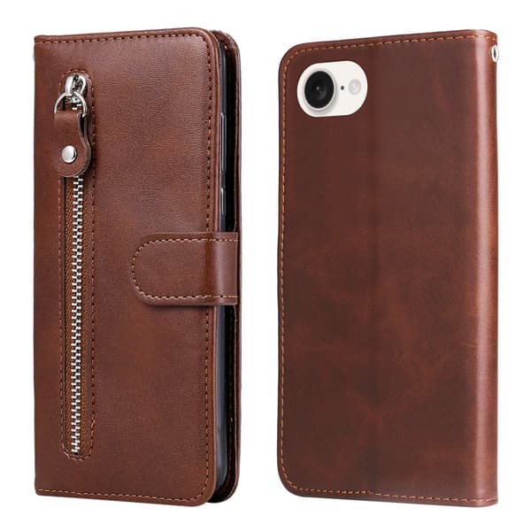 SKALO iPhone 16e Klassisk lynlås Flip Cover - Brun