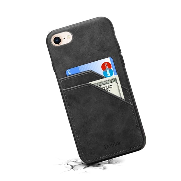 SKALO iPhone 16e PU-Läder Dubbel Kortfack Skal - Svart