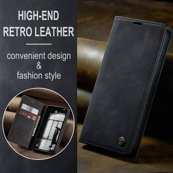 CaseMe iPhone 16e 013 Series PU-Læder Flip Cover - Sort