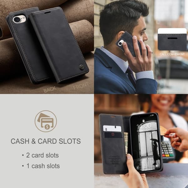 CaseMe iPhone 16e 013 Series PU-Læder Flip Cover - Sort