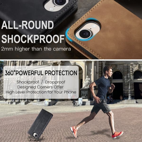 CaseMe iPhone 16e 013 Series PU-Læder Flip Cover - Sort