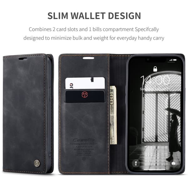 CaseMe iPhone 16e 013 Series PU-Læder Flip Cover - Sort