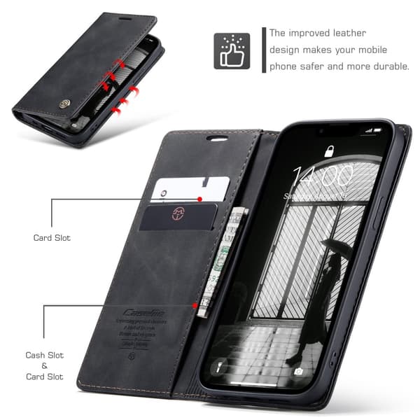 CaseMe iPhone 16e 013 Series PU-Læder Flip Cover - Sort