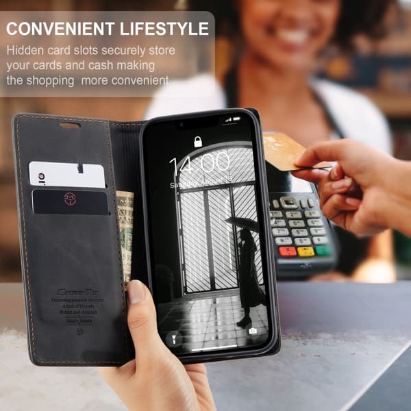 CaseMe iPhone 16e 013 Series PU-Læder Flip Cover - Sort