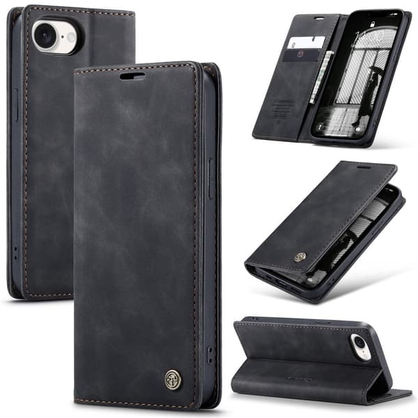 CaseMe iPhone 16e 013 Series PU-Læder Flip Cover - Sort