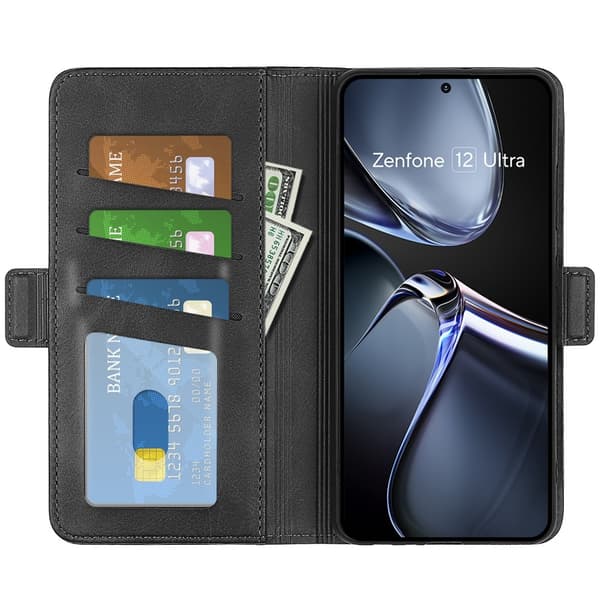 SKALO Asus Zenfone 12 Ultra 5G Premium ID Lompakkokotelo - Musta