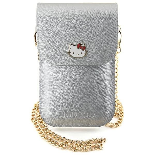 Crossbody-väska - Kedja med läder- och metallogo Hello Kitty (HKOWBPGHDLMS) - Silver