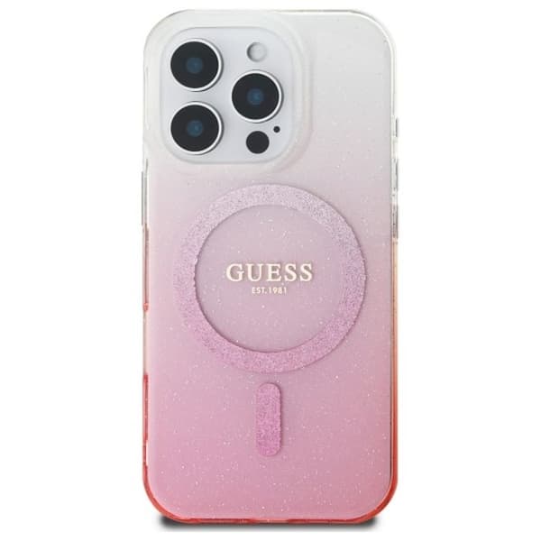Coque för iPhone 16 Pro - Guess IML Glitter Glitter Gradient MagSafe (GUHMP16LHGRHGRCELP) - Rosa