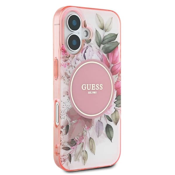 Skydd för iPhone 16 - Guess IML Blomma &amp; Tonal Cirkel MagSafe (GUHMP16SHFHFWWBDCEP) - Rosé