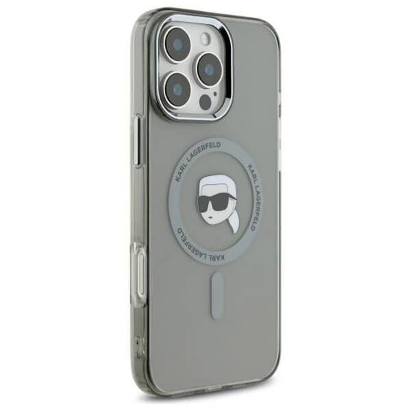 Coque för iPhone 16 Pro - Karl Lagerfeld IML MagSafe (KLHMP16LHLHLSKIK) - Karls huvud i metall