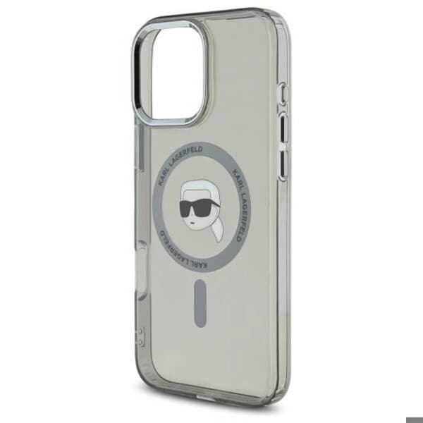 Coque för iPhone 16 Pro - Karl Lagerfeld IML MagSafe (KLHMP16LHLHLSKIK) - Karls huvud i metall