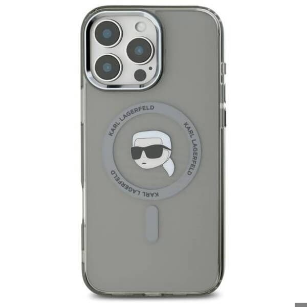 Coque för iPhone 16 Pro - Karl Lagerfeld IML MagSafe (KLHMP16LHLHLSKIK) - Karls huvud i metall