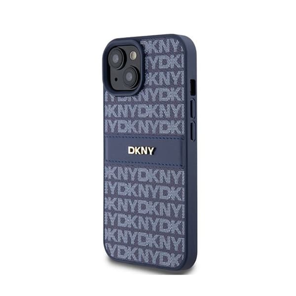 DKNY Leather Mono Stripe &amp; Metal Logo - Fodral för iPhone 15/14/13 (blå)
