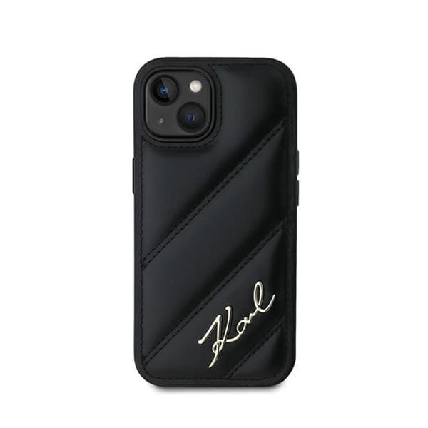 Telefonfodral - Karl Lagerfeld - Diagonal Quiltad Skrift - Svart - iPhone 15 Plus / 14 Plus - Mjuk