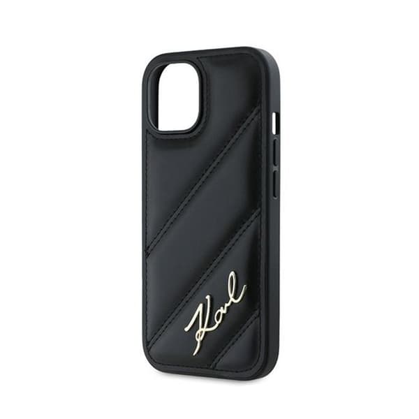Telefonfodral - Karl Lagerfeld - Diagonal Quiltad Skrift - Svart - iPhone 15 Plus / 14 Plus - Mjuk