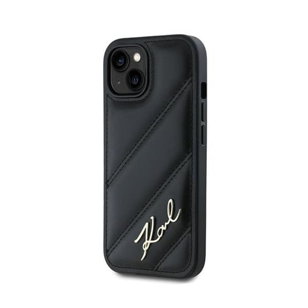Telefonfodral - Karl Lagerfeld - Diagonal Quiltad Skrift - Svart - iPhone 15 Plus / 14 Plus - Mjuk