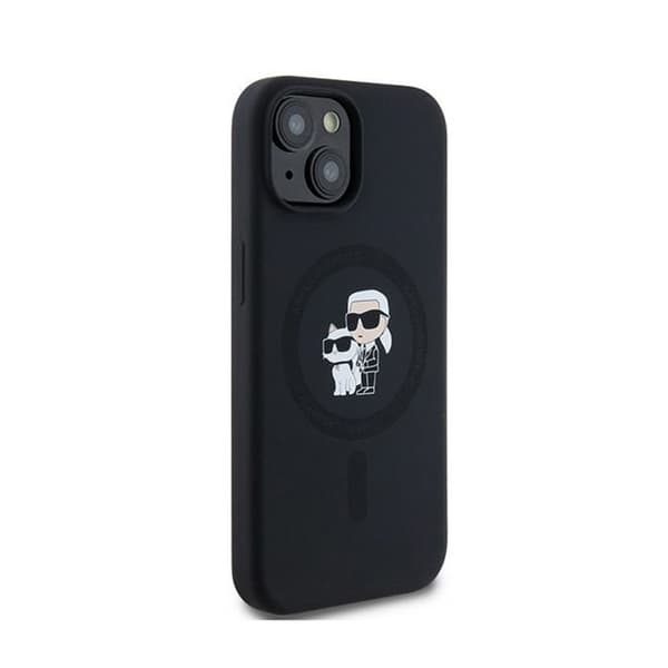 Telefonfodral - Karl Lagerfeld - Silikon Karl &amp; Choupette - iPhone 15 Plus / 14 Plus - Svart - Flexibelt