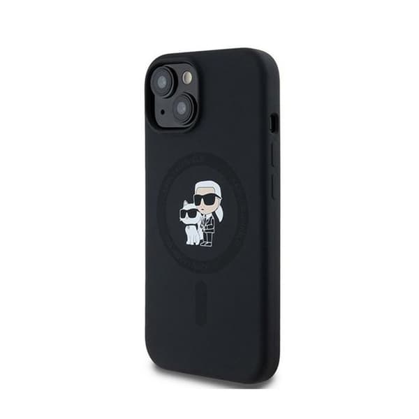 Telefonfodral - Karl Lagerfeld - Silikon Karl &amp; Choupette - iPhone 15 Plus / 14 Plus - Svart - Flexibelt