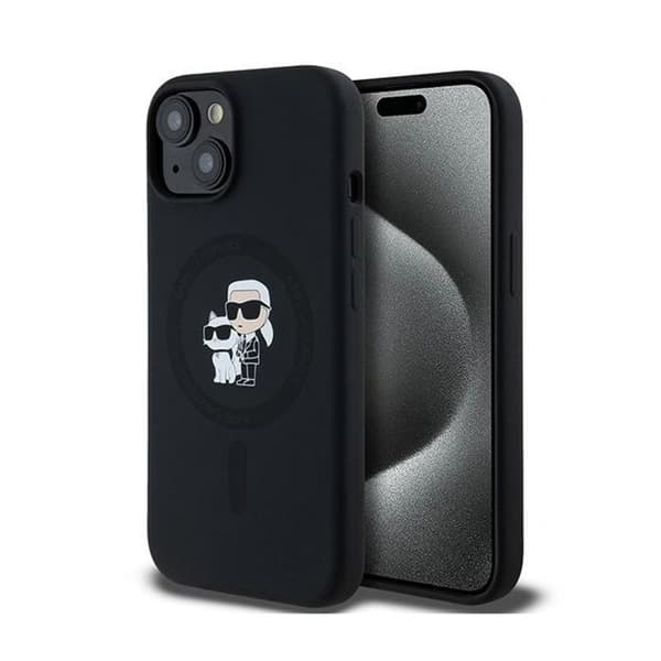 Telefonfodral - Karl Lagerfeld - Silikon Karl &amp; Choupette - iPhone 15 Plus / 14 Plus - Svart - Flexibelt